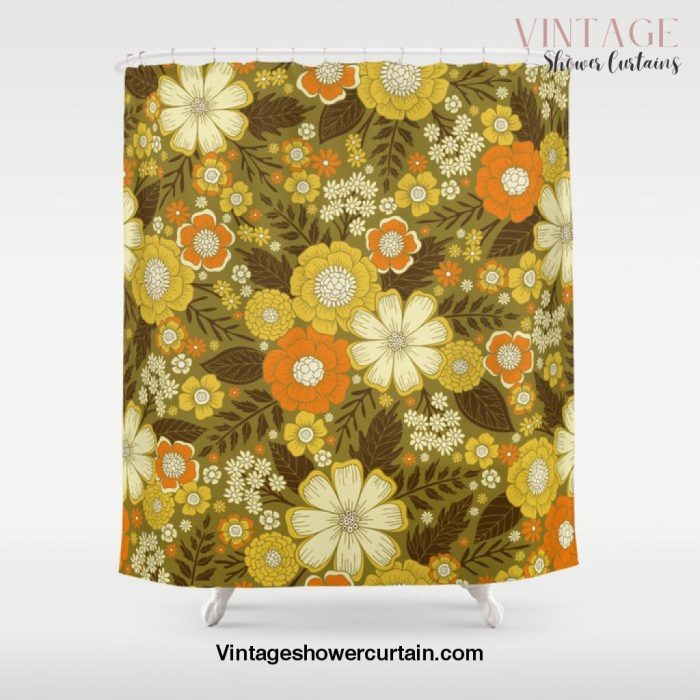 1970s Retro/Vintage Floral Pattern Shower Curtain Offical Vintage Shower Curtain Merch