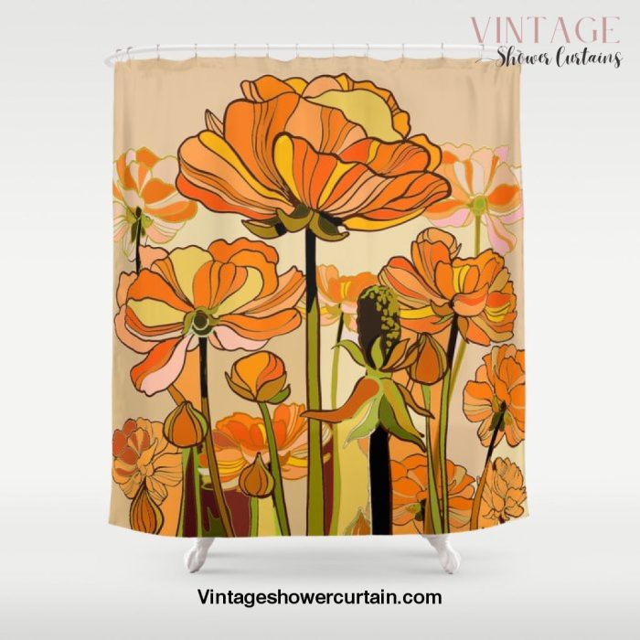 70s, Orange California poppies, mid century, 70s retro, flowers Shower Curtain Offical Vintage Shower Curtain Merch