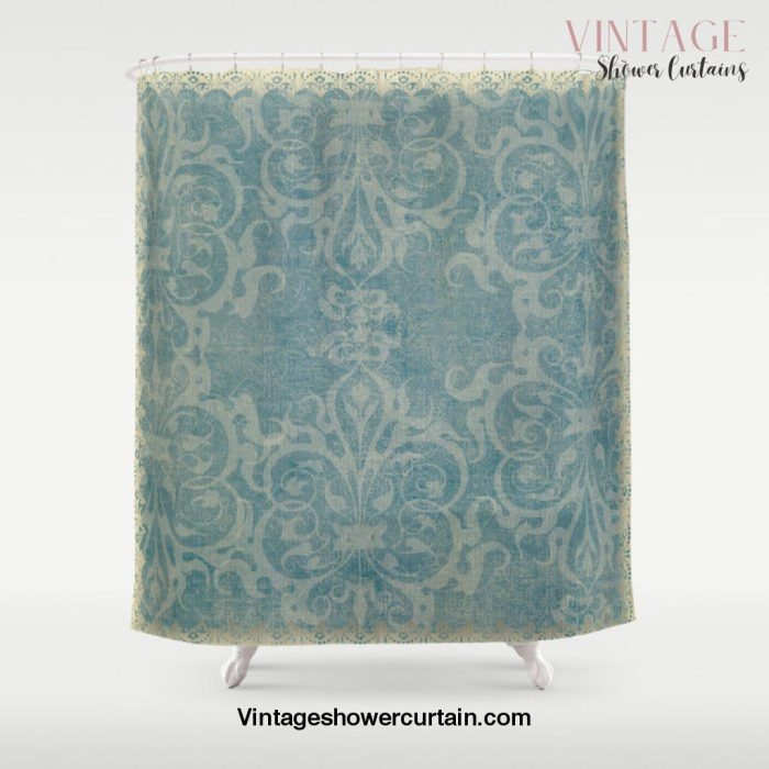 Antique rustic teal damask fabric Shower Curtain Offical Vintage Shower Curtain Merch