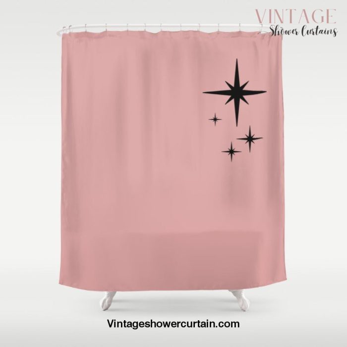 Atomic Age Retro Starburst Pattern in Black and 1950s Pink Shower Curtain Offical Vintage Shower Curtain Merch