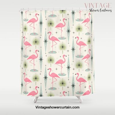 Atomic Flamingo Oasis - Larger Scale Â©studioxtine Shower Curtain Offical Vintage Shower Curtain Merch