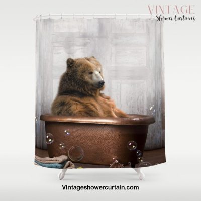 Bear with Rubber Ducky in Vintage Bathtub Shower Curtain Offical Vintage Shower Curtain Merch