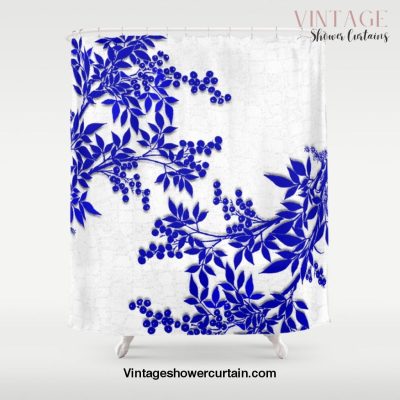 BLUE AND WHITE TOILE LEAF Shower Curtain Offical Vintage Shower Curtain Merch