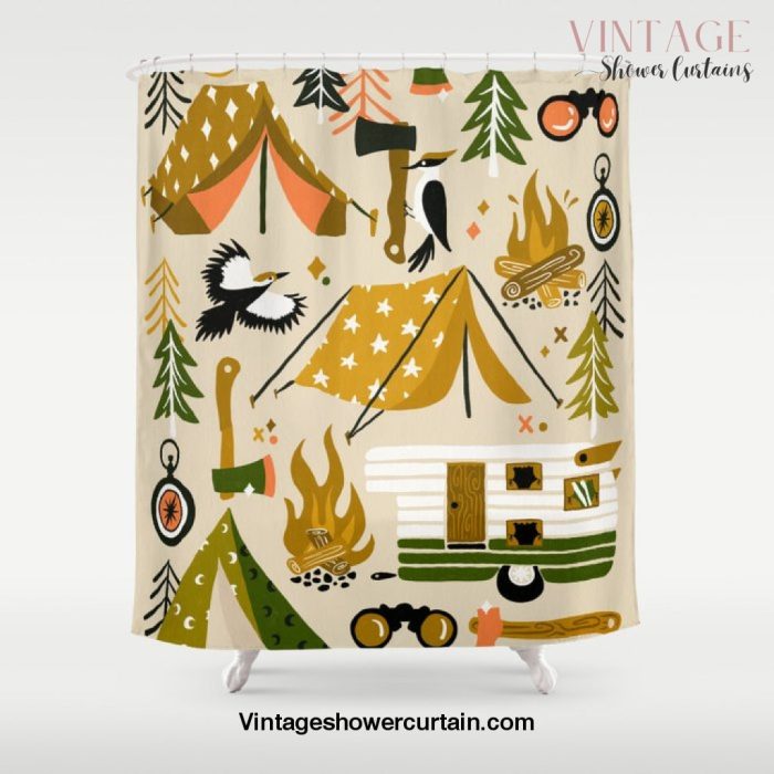 Camping Kit â€“ Olive Palette Shower Curtain Offical Vintage Shower Curtain Merch