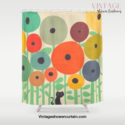 Cat in flower garden Shower Curtain Offical Vintage Shower Curtain Merch