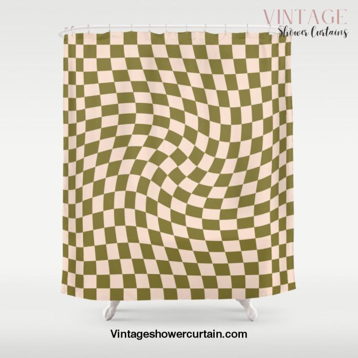 Check VI - Green Twist â€” Checkerboard Print Shower Curtain Offical Vintage Shower Curtain Merch