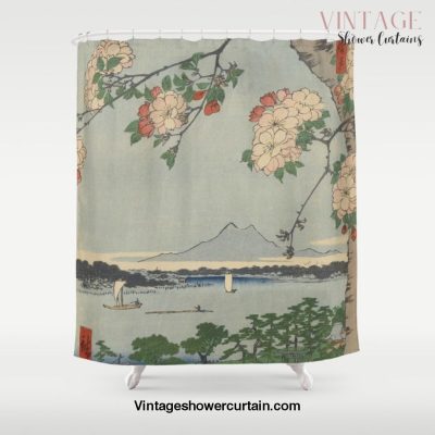 Cherry Blossoms on Spring River Ukiyo-e Japanese Art Shower Curtain Offical Vintage Shower Curtain Merch