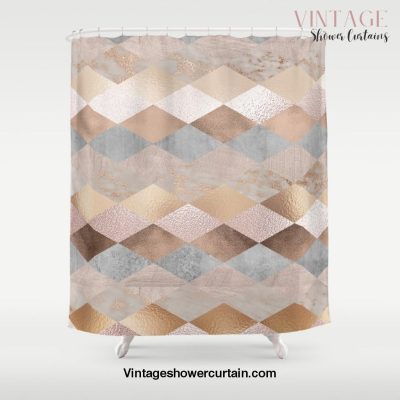 Copper and Blush Rose Gold Marble Argyle Shower Curtain Offical Vintage Shower Curtain Merch