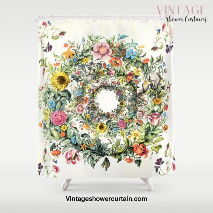 Cream floral spiral Shower Curtain Offical Vintage Shower Curtain Merch