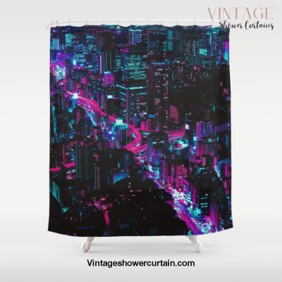 Cyberpunk Vaporwave City Shower Curtain Offical Vintage Shower Curtain Merch