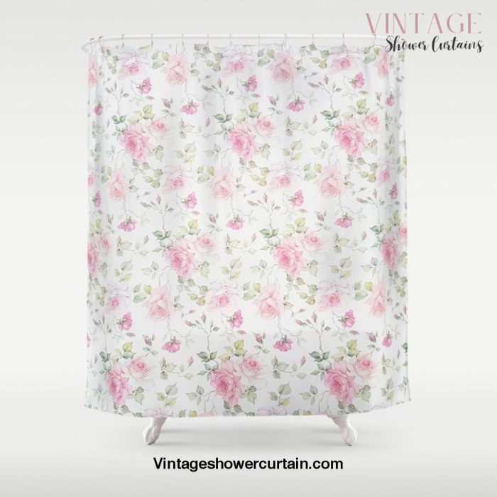 Elegant blush pink white vintage rose floral Shower Curtain Offical Vintage Shower Curtain Merch