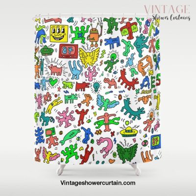 Figures II Homage to Haring Shower Curtain Offical Vintage Shower Curtain Merch