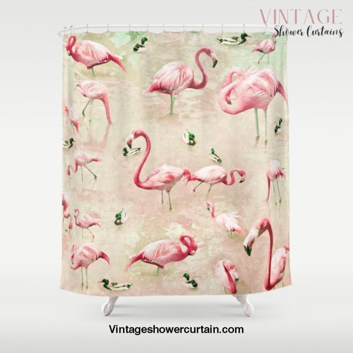 Flamingos Vintage Pink Shower Curtain Offical Vintage Shower Curtain Merch