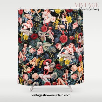 Floral and Pin-Up Girls IV Shower Curtain Offical Vintage Shower Curtain Merch