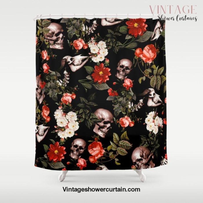 Floral and Skull Dark Pattern Shower Curtain Offical Vintage Shower Curtain Merch