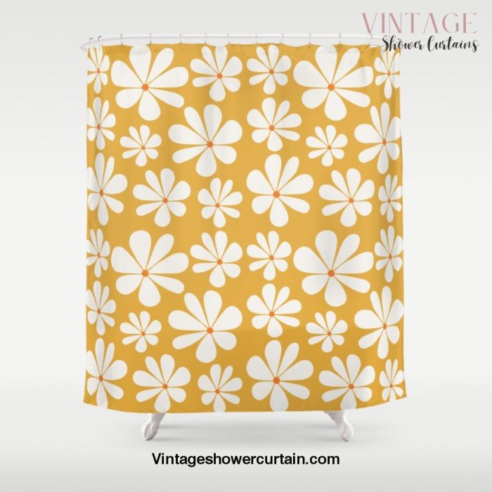 Floral Daisy Pattern - Golden Yellow Shower Curtain Offical Vintage Shower Curtain Merch