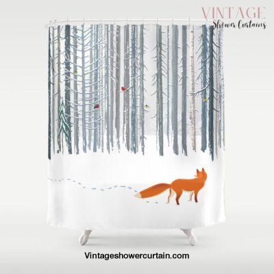 Fox in the white snow winter forest illustration Shower Curtain Offical Vintage Shower Curtain Merch