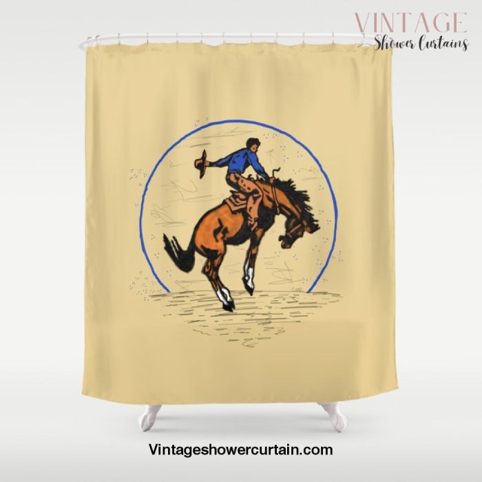 Full Moon Bronc & Cowboy Shower Curtain Offical Vintage Shower Curtain Merch