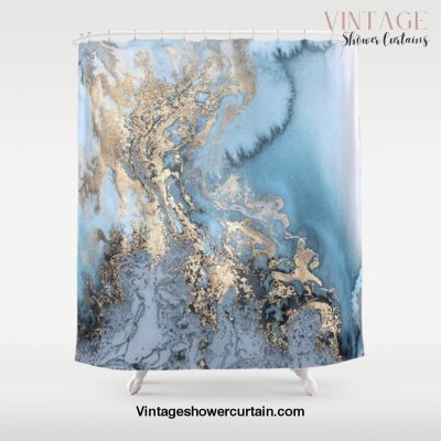 Gold and Blue Marble Shower Curtain Offical Vintage Shower Curtain Merch