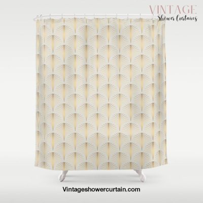 Golden Fan Leaf Art Deco Shower Curtain Offical Vintage Shower Curtain Merch