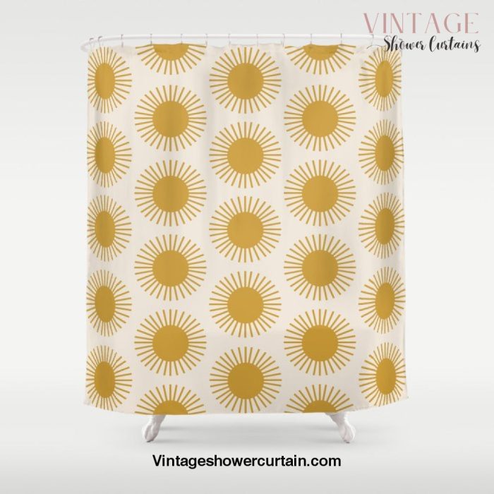 Golden Sun Pattern Shower Curtain Offical Vintage Shower Curtain Merch