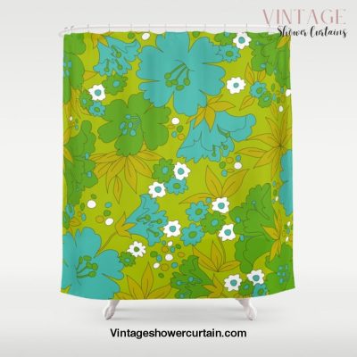 Green, Turquoise, and White Retro Flower Design Pattern Shower Curtain Offical Vintage Shower Curtain Merch