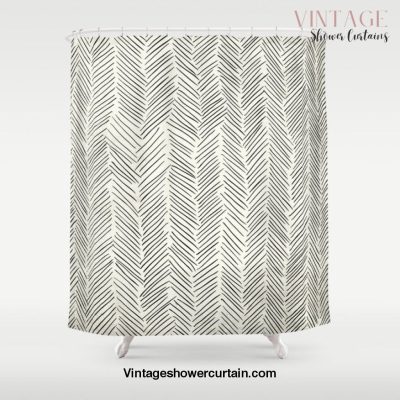 Herringbone Black on Cream Shower Curtain Offical Vintage Shower Curtain Merch