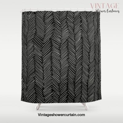 Herringbone Cream on Black Shower Curtain Offical Vintage Shower Curtain Merch