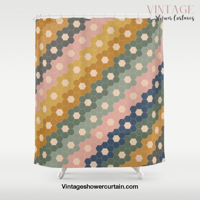 Hexagon Flowers Shower Curtain Offical Vintage Shower Curtain Merch