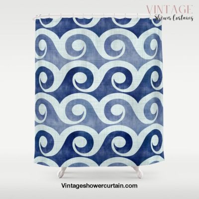 Indigo Geometric Beach Waves Shower Curtain Offical Vintage Shower Curtain Merch