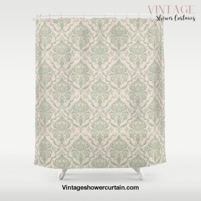 Ivory and Sage Green Damask Pattern Shower Curtain Offical Vintage Shower Curtain Merch