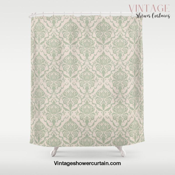 Ivory and Sage Green Damask Pattern Shower Curtain Offical Vintage Shower Curtain Merch