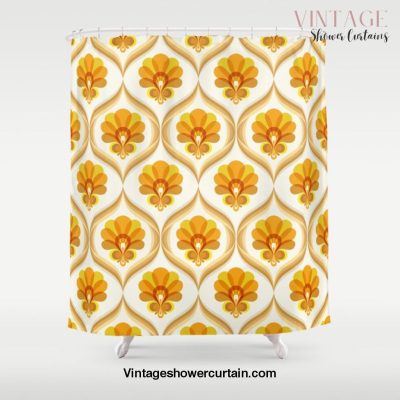 Ivory, Orange, Yellow and Brown Floral Retro Vintage Pattern Shower Curtain Offical Vintage Shower Curtain Merch