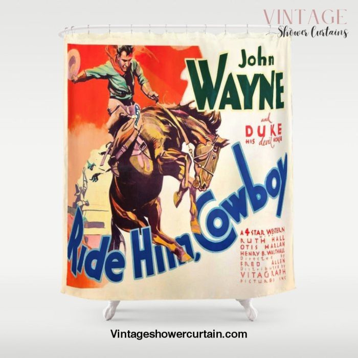 John Wayne Ride Em Cowboy Vintage Movie Poster Print Shower Curtain Offical Vintage Shower Curtain Merch