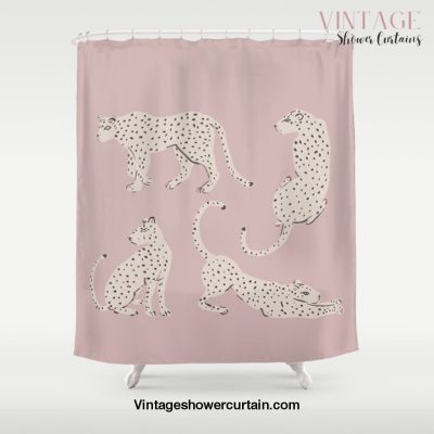 LEOPARD BLOCK PARTY - PINK Shower Curtain Offical Vintage Shower Curtain Merch