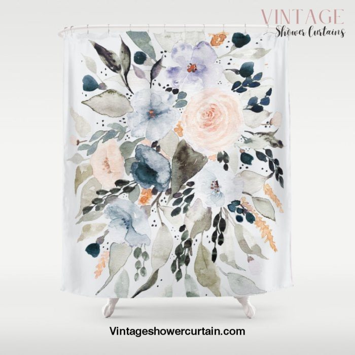 Loose Blue and Peach Floral Watercolor Bouquet Shower Curtain Offical Vintage Shower Curtain Merch