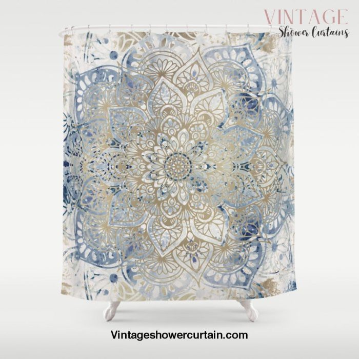 Mandala Flower, Blue and Gold, Floral Prints Shower Curtain Offical Vintage Shower Curtain Merch