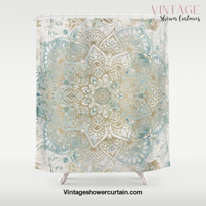 Mandala Flower, Teal and Gold, Floral Prints Shower Curtain Offical Vintage Shower Curtain Merch