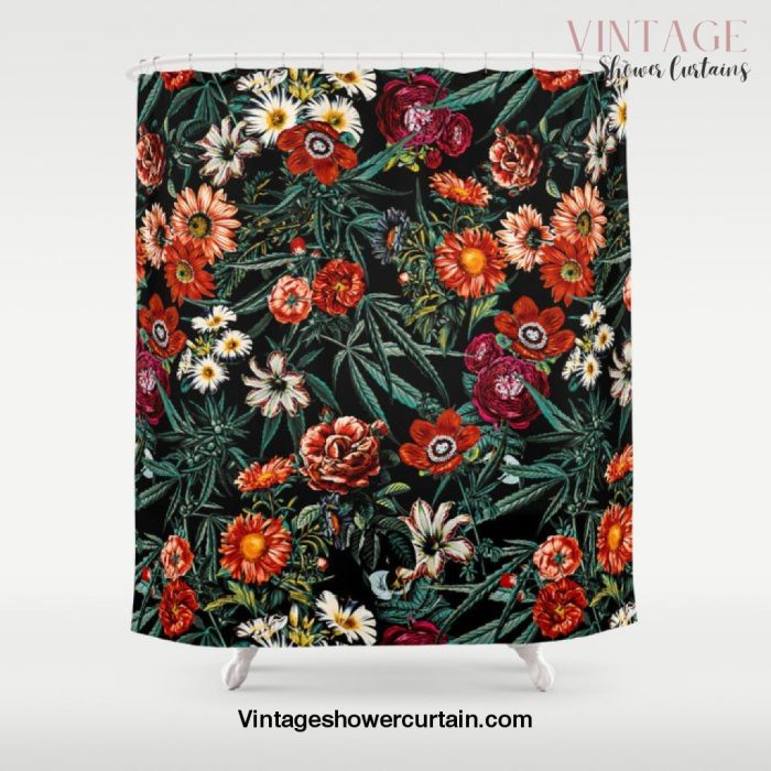 Marijuana and Floral Pattern Shower Curtain Offical Vintage Shower Curtain Merch