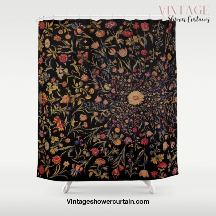 Medieval Flowers on Black Shower Curtain Offical Vintage Shower Curtain Merch