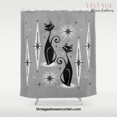 Mid Century Meow Atomic Cats on Cool Gray Â©studioxtine Shower Curtain Offical Vintage Shower Curtain Merch