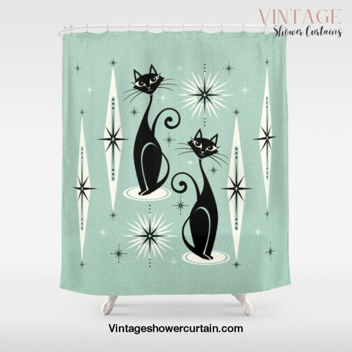 Mid Century Meow Retro Atomic Cats Mint Shower Curtain Offical Vintage Shower Curtain Merch