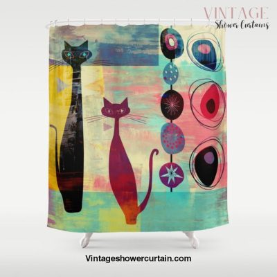 Mid-Century Modern 2 Cats - Graffiti Style Shower Curtain Offical Vintage Shower Curtain Merch