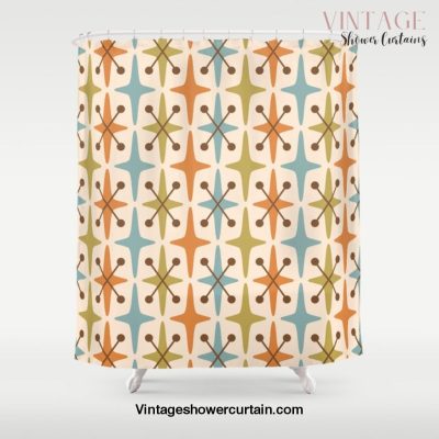 Mid Century Modern Abstract Star Pattern 441 Orange Brown Blue Olive Shower Curtain Offical Vintage Shower Curtain Merch