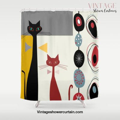 Mid-Century Modern Art Cats Shower Curtain Offical Vintage Shower Curtain Merch