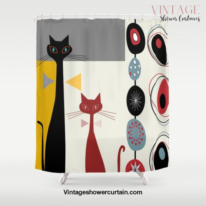 Mid-Century Modern Art Cats Shower Curtain Offical Vintage Shower Curtain Merch