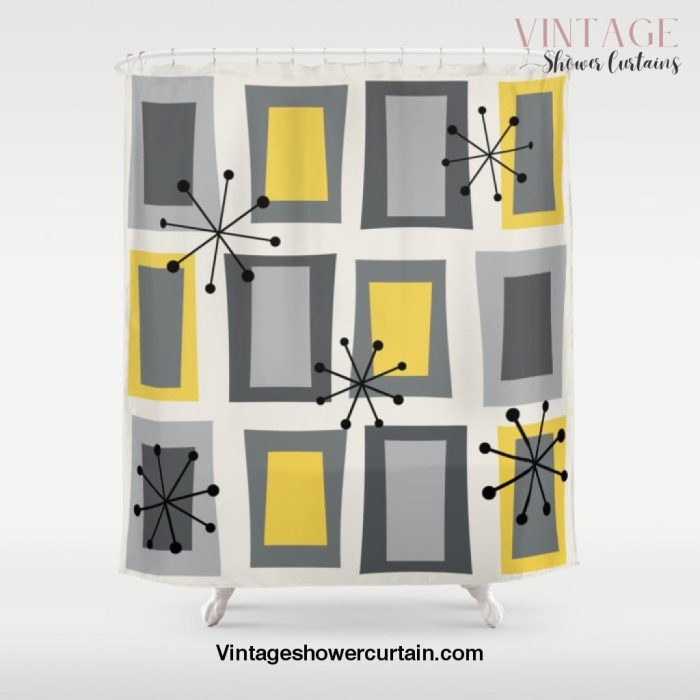 Mid Century Modern Art 'Wonky Doors' Yellow Gray Shower Curtain Offical Vintage Shower Curtain Merch