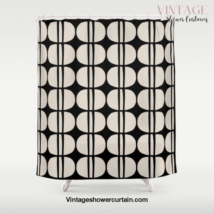 Mid Century Modern Geometric Pattern 157 Black and Linen White Shower Curtain Offical Vintage Shower Curtain Merch