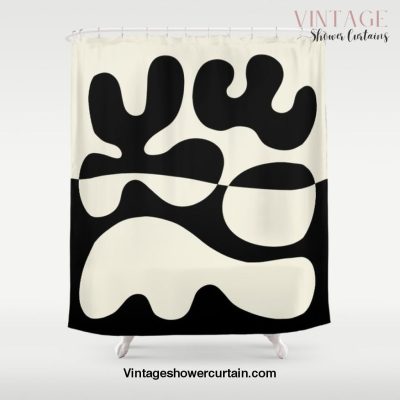 Mid Century Modern Organic Abstraction 235 Black and Linen Shower Curtain Offical Vintage Shower Curtain Merch