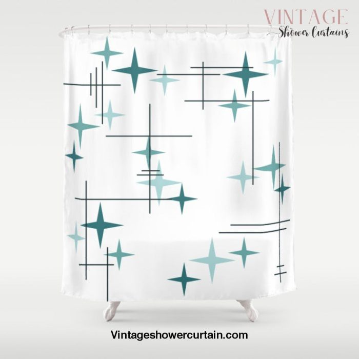 Mid Century Modern Stars (Teal) Shower Curtain Offical Vintage Shower Curtain Merch